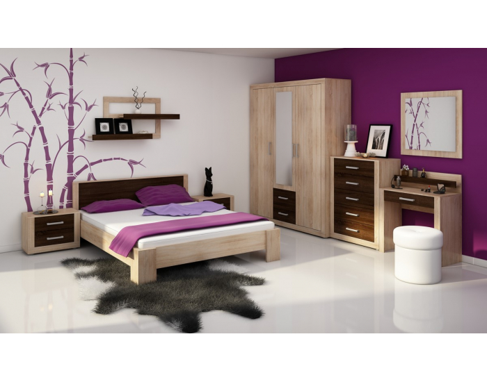 Manželská posteľ s roštom Viki VIK-10 160 - sonoma svetlá / biely lesk