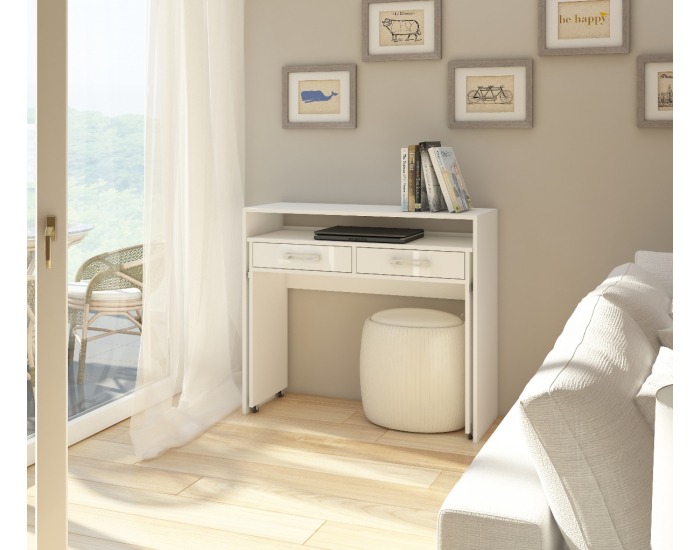 PC stolík Zoom - biela / biely lesk