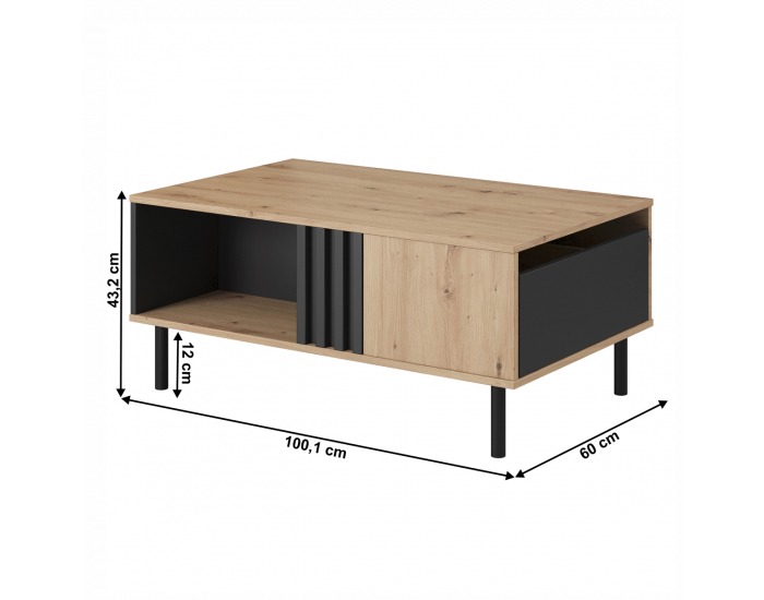 Konferenčný stolík Medis F - dub artisan / čierny antracit
