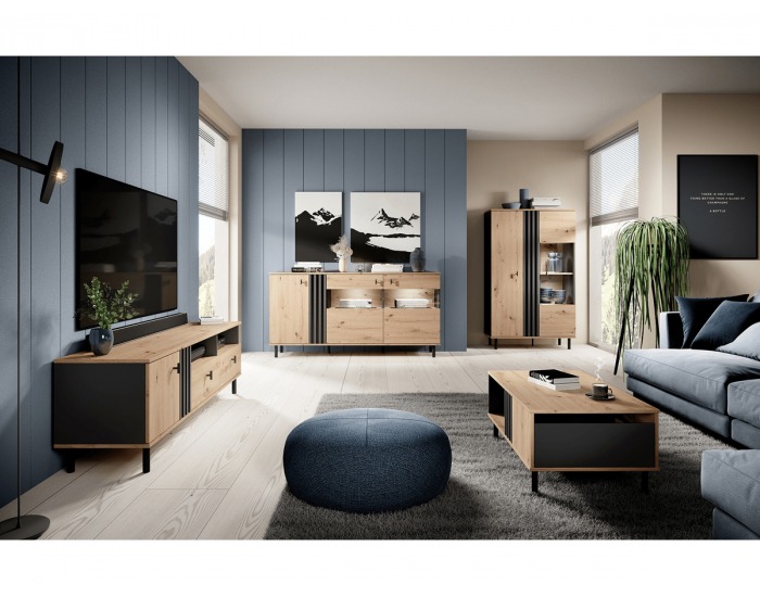 Obývacia izba Medis - dub artisan / čierny antracit