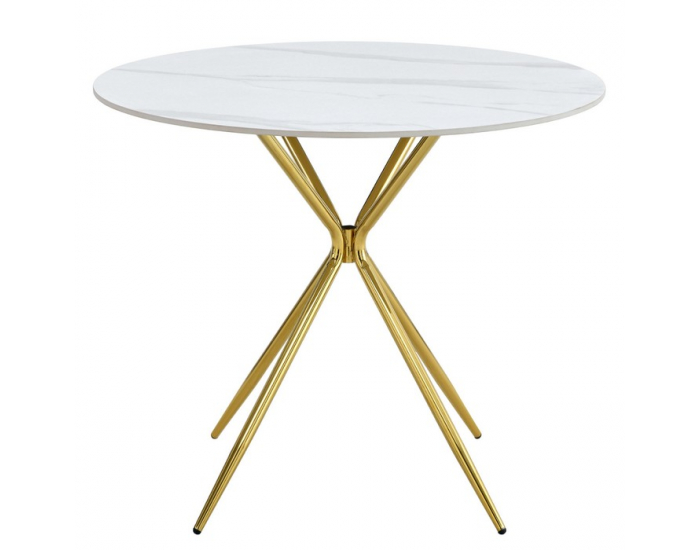 Jedálenský stôl Mekner 90 - biely mramor / gold chróm zlatá