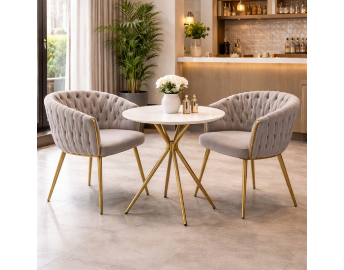 Jedálenský stôl Mekner 90 - biely mramor / gold chróm zlatá