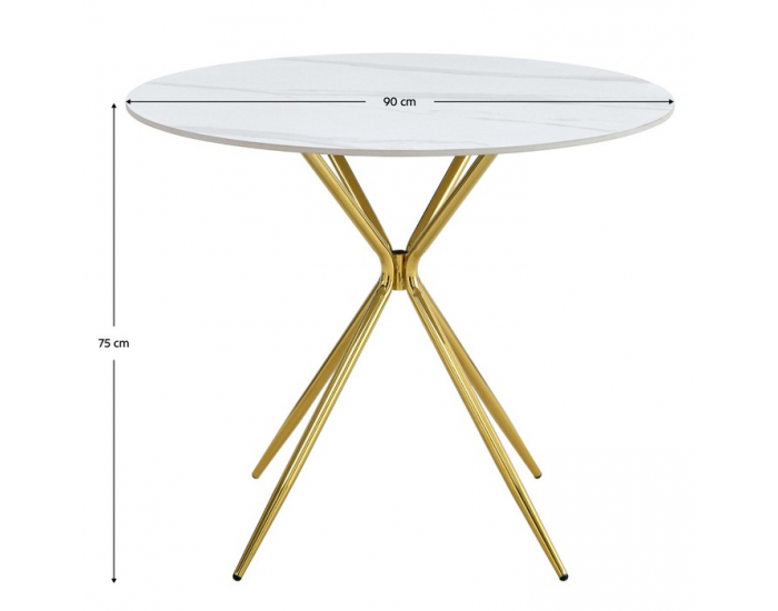 Jedálenský stôl Mekner 90 - biely mramor / gold chróm zlatá