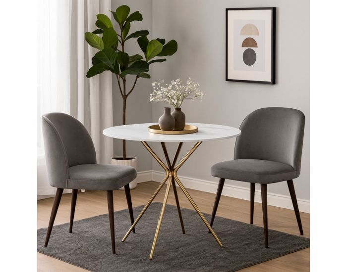 Jedálenský stôl Mekner 90 - biely mramor / gold chróm zlatá