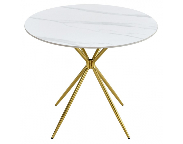 Jedálenský stôl Mekner 90 - biely mramor / gold chróm zlatá