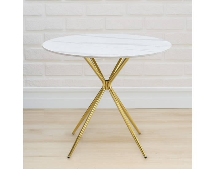 Jedálenský stôl Mekner 90 - biely mramor / gold chróm zlatá
