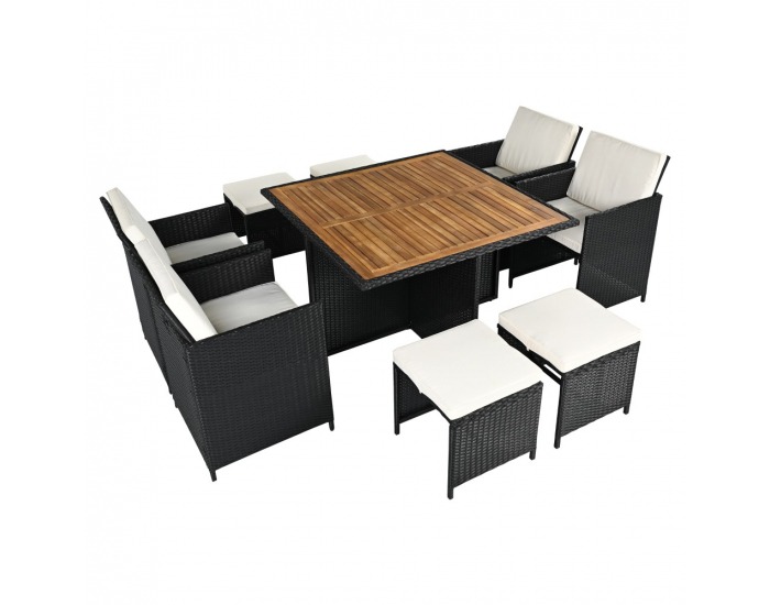 Záhradný nábytok z umelého ratanu Melford - čierna / krémová / prírodná