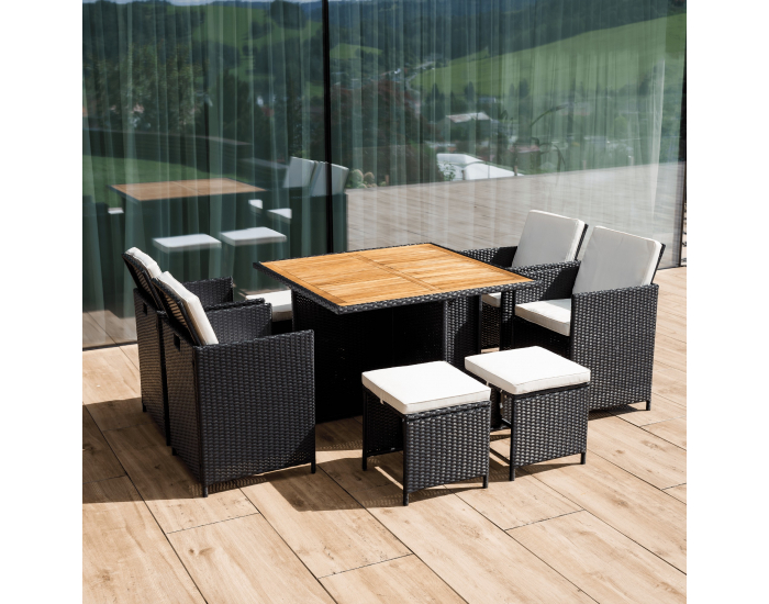 Záhradný nábytok z umelého ratanu Melford - čierna / krémová / prírodná