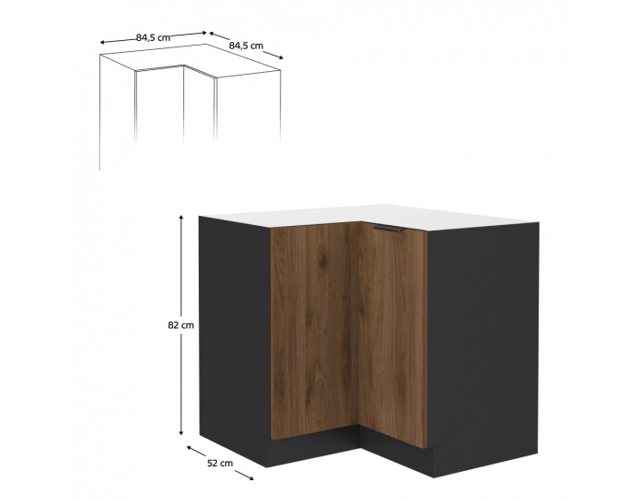 Dolná rohová kuchynská skrinka Menzo 90x90 DN 2F BB - čierna / orech