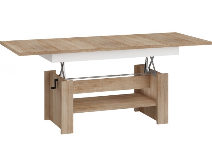 Rozkladací konferenčný stolík Mexico - sonoma svetlá / biely lesk