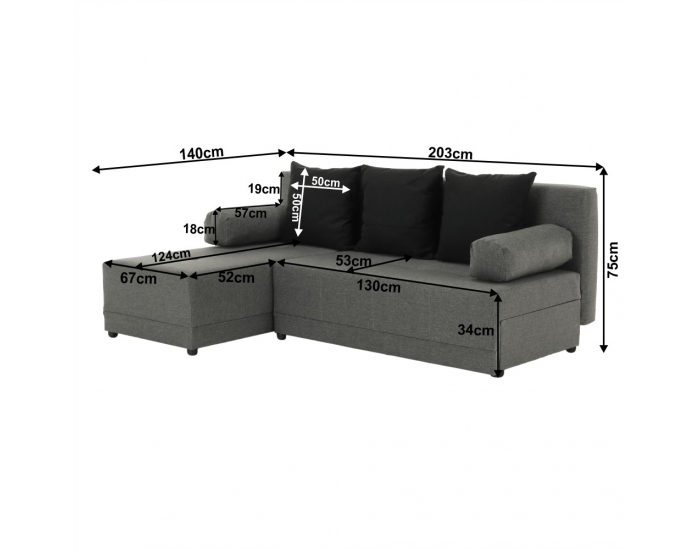 Rohová sedačka s rozkladom a úložným priestorom Mexx L - sivá / čierna