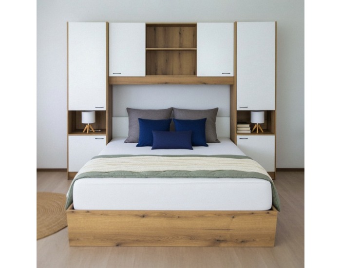 Manželská posteľ s roštom a nadstavcom Milaga 160x200 cm - biela vysoký lesk