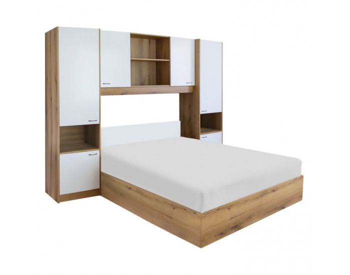 Manželská posteľ s roštom a nadstavcom Milaga 160x200 cm - biela vysoký lesk