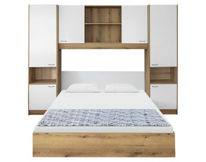 Manželská posteľ s roštom a nadstavcom Milaga 160x200 cm - biela vysoký lesk