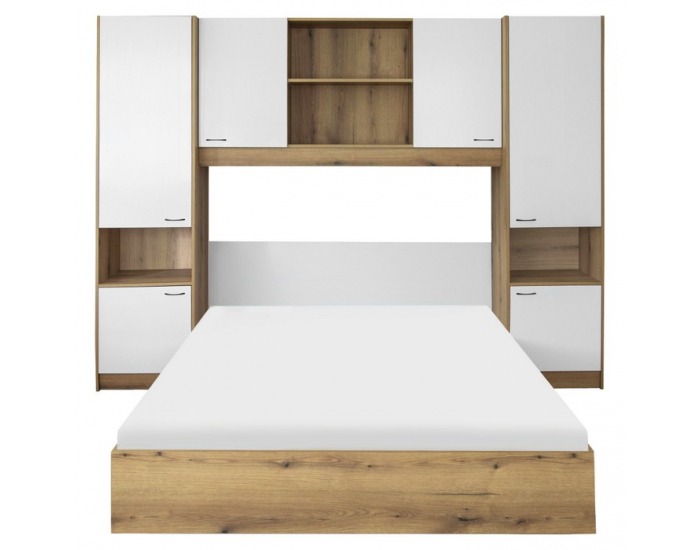 Manželská posteľ s roštom a nadstavcom Milaga 160x200 cm - biela vysoký lesk