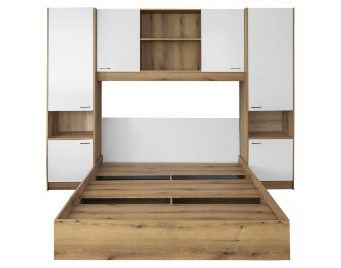 Manželská posteľ s roštom a nadstavcom Milaga 160x200 cm - biela vysoký lesk