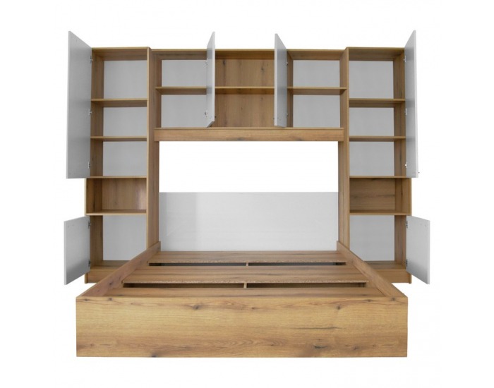 Manželská posteľ s roštom a nadstavcom Milaga 160x200 cm - biela vysoký lesk