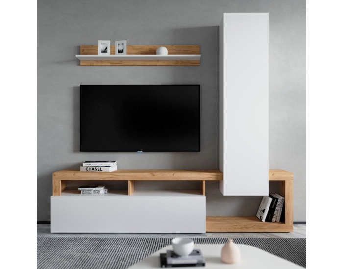 Obývacia stena Mima - biela / dub craft zlatý