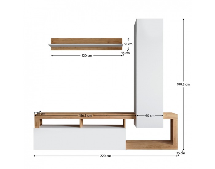 Obývacia stena Mima - biela / dub craft zlatý