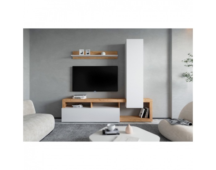 Obývacia stena Mima - biela / dub craft zlatý