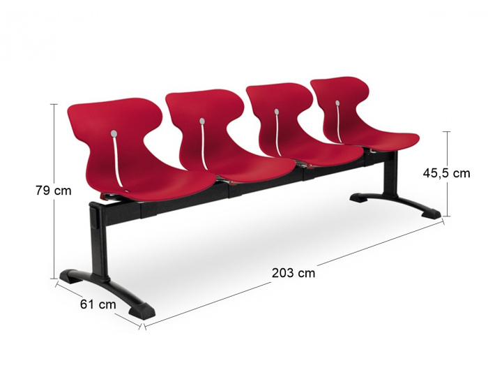Plastová lavica (4-miestna) do čakární Mineta 4 - červená / čierna