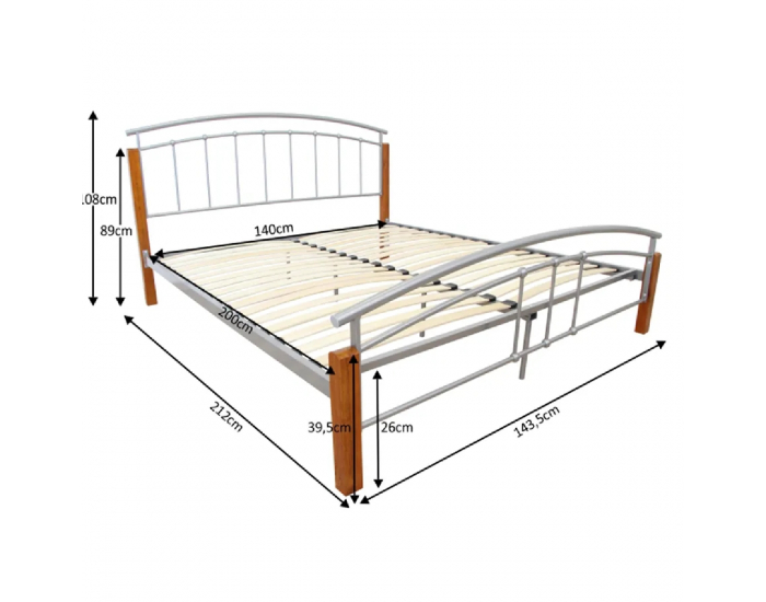 Kovová manželská posteľ s roštom Mirela 140 - jelša / strieborná