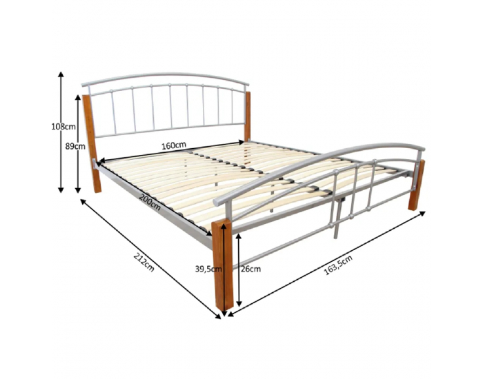 Kovová manželská posteľ s roštom Mirela 160 - jelša / strieborná