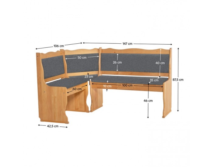 Rohová lavica do kuchyne Miren - jelša / sivá
