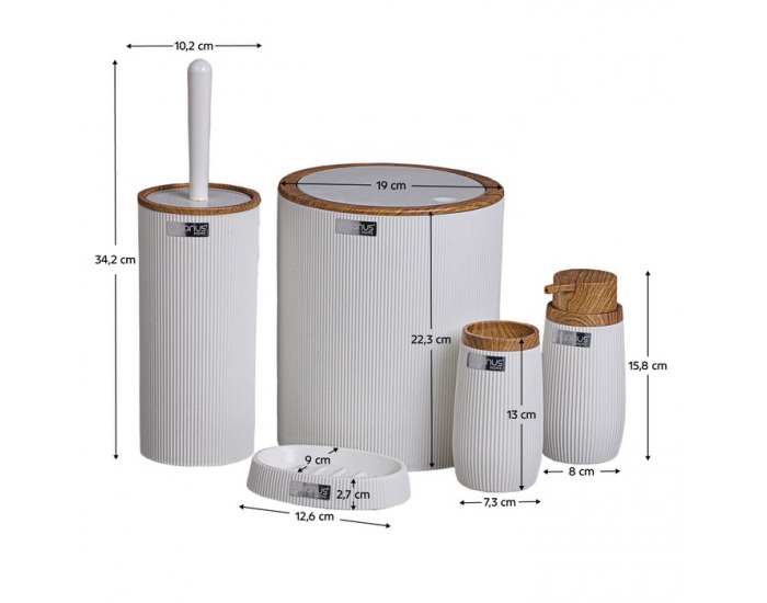 Sada kúpeľňových doplnkov (5 ks) Mirko Typ 1 - biela / hnedá