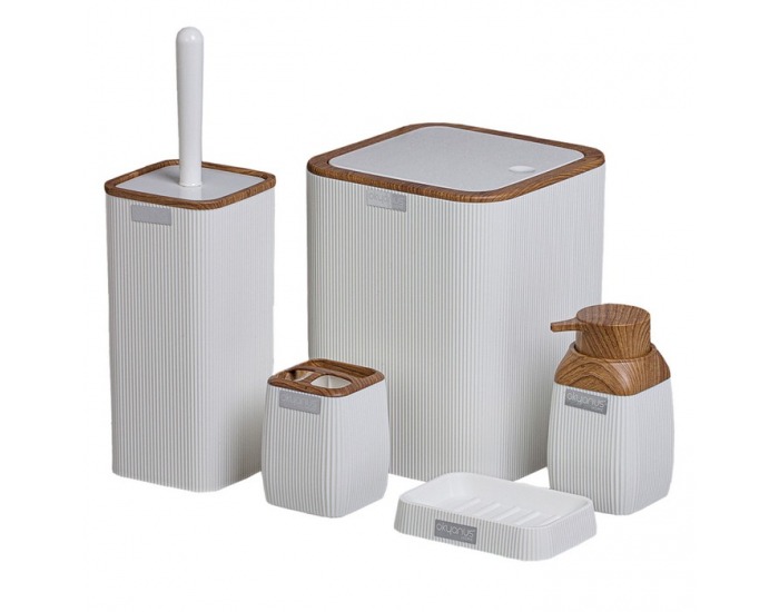 Sada kúpeľňových doplnkov (5 ks) Mirko Typ 2 - biela / hnedá