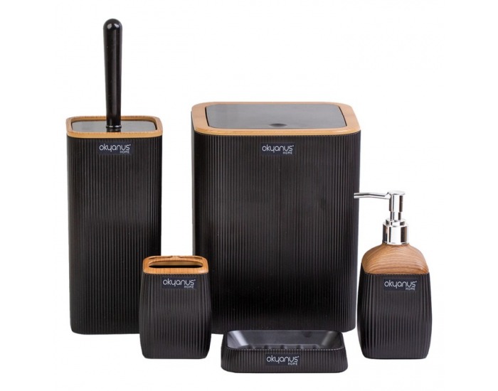 Sada kúpeľňových doplnkov (5 ks) Mirko Typ 2 - čierna / hnedá