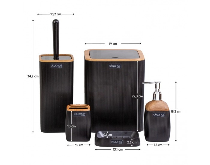 Sada kúpeľňových doplnkov (5 ks) Mirko Typ 2 - čierna / hnedá