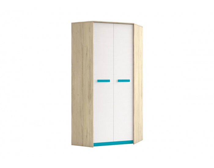 Rohová šatníková skriňa Best 1 - dub divoký / biela linea / sivá