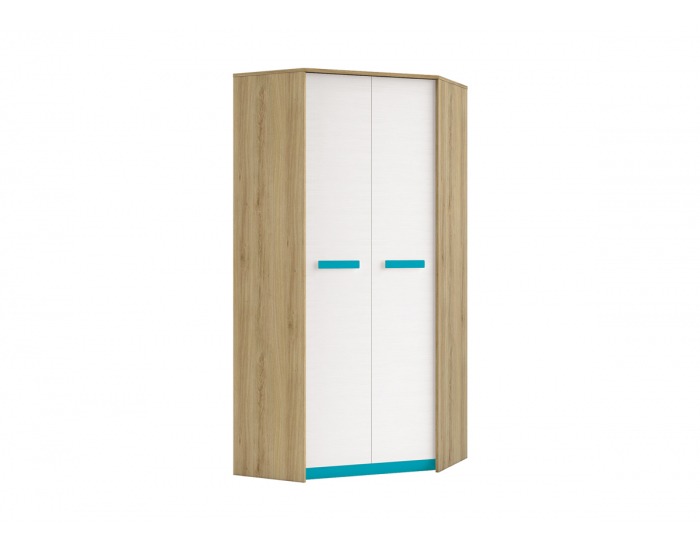 Rohová šatníková skriňa Best 1 - dub divoký / biela linea / sivá