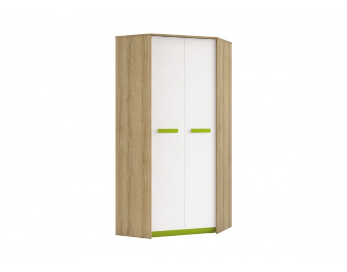Rohová šatníková skriňa Best 1 - dub divoký / biela linea / sivá