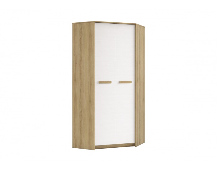 Rohová šatníková skriňa Best 1 - dub divoký / biela linea / sivá