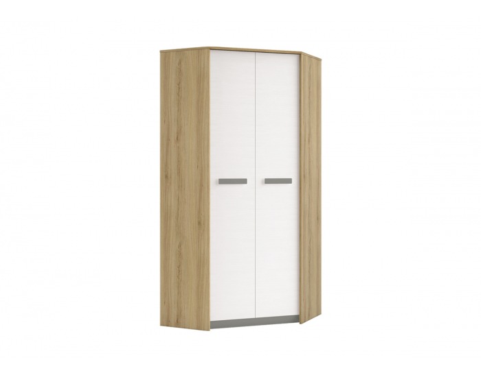 Rohová šatníková skriňa Best 1 - dub divoký / biela linea / sivá