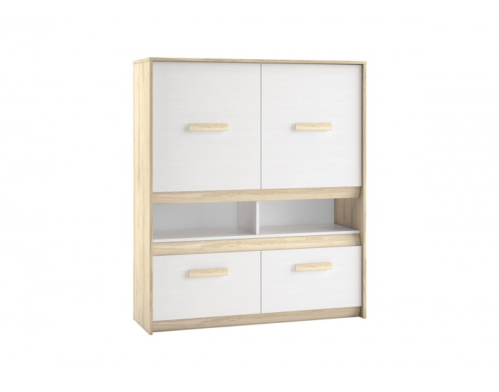 Komoda Best 7 - dub divoký / biela linea / sivá