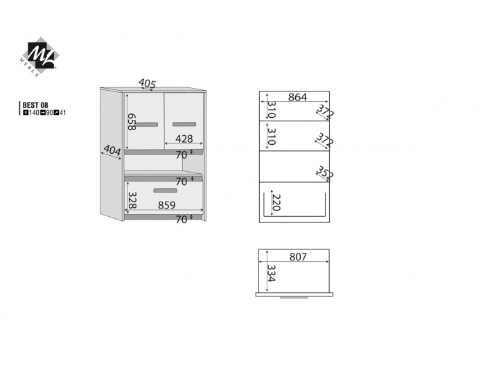 Komoda Best 8 - breza / biela linea / atlantic