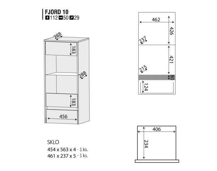 Vitrína na stenu Fjord F 10 - dub San Remo / biela linea