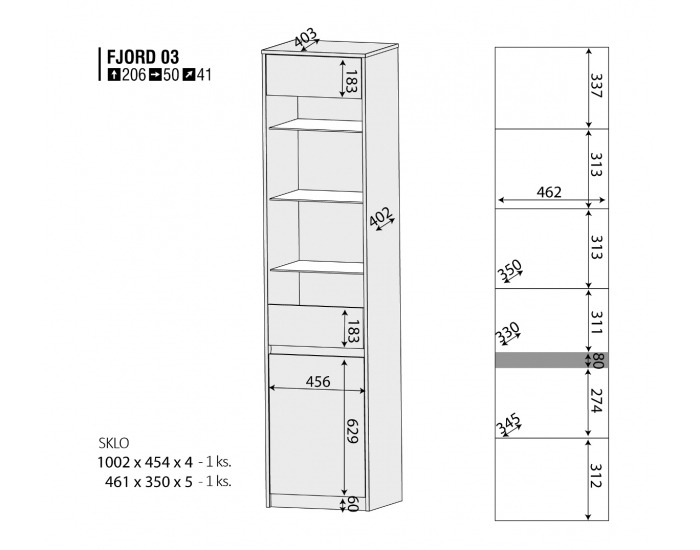 Presklená vitrína Fjord F 3 - dub San Remo / biela linea
