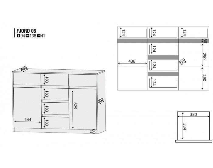 Komoda Fjord F 5 - dub San Remo / biela linea