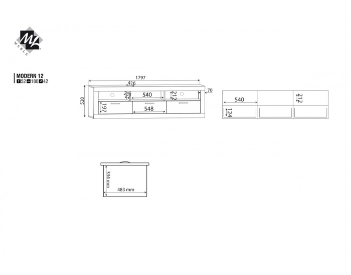 TV stolík Modern 12 - dub San Remo / grafit