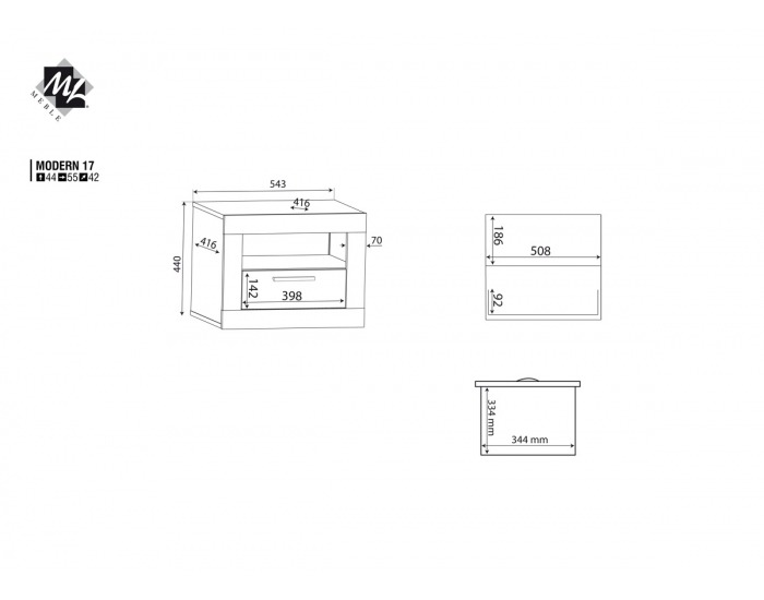 Nočný stolík Modern 17 - dub San Remo / grafit