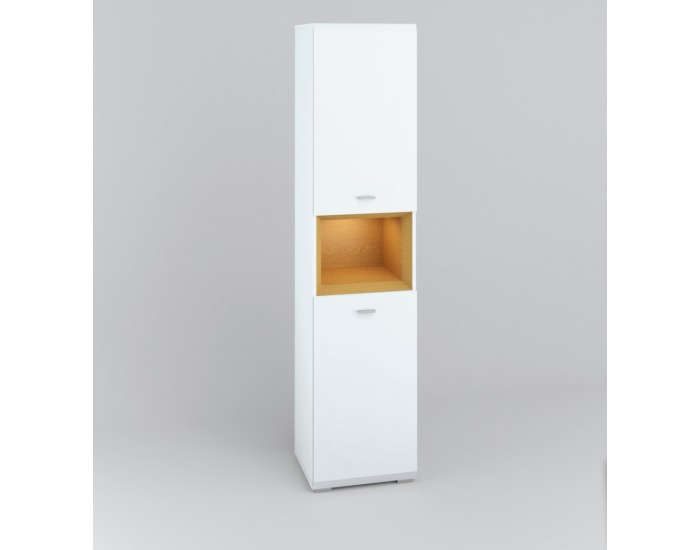 Policová skriňa Nati 2 - biely lesk / dub svetlý / biela