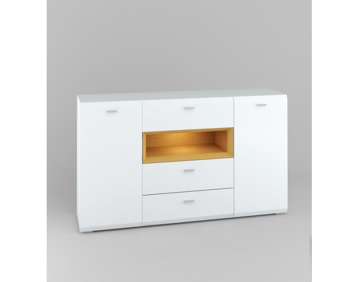 Komoda Nati 4 - biely lesk / dub svetlý / biela