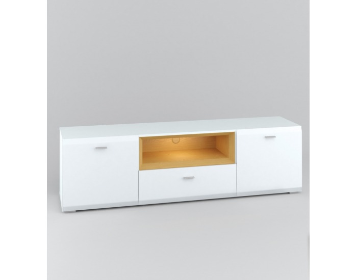 TV stolík Nati 6 - biely lesk / dub svetlý / biela