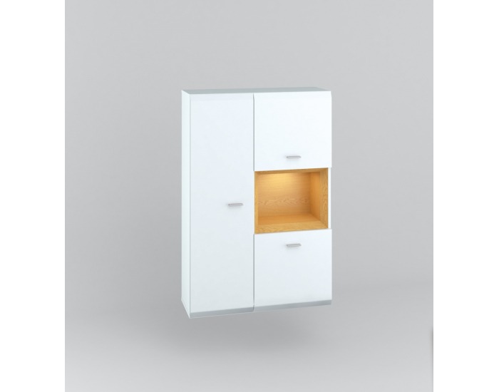 Skrinka na stenu Nati 8 - biely lesk / dub svetlý / biela