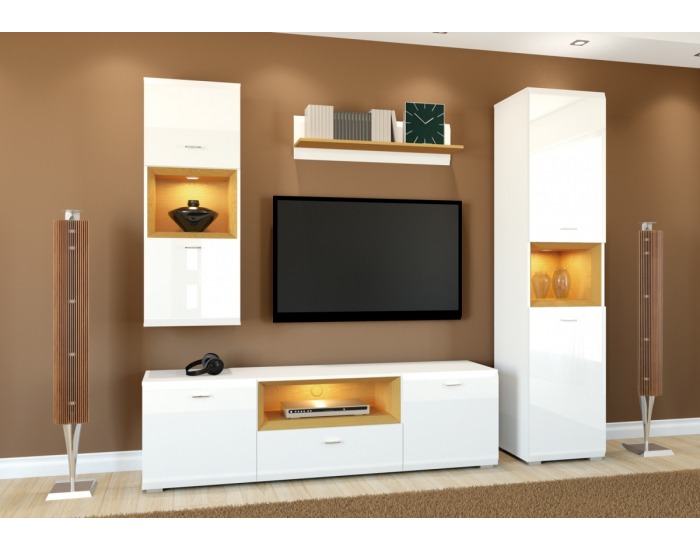 TV stolík Nati 6 - biely lesk / dub svetlý / biela