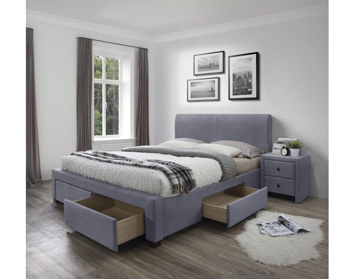 Čalúnená manželská posteľ s úložným priestorom Modena 3 160 - sivá (Velvet)